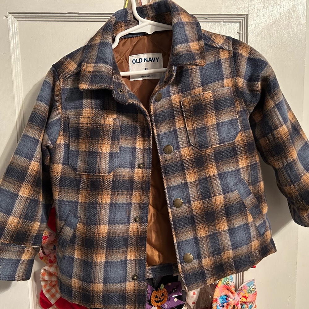 Old Navy Kids Plaid Shacket - Blue and Tan